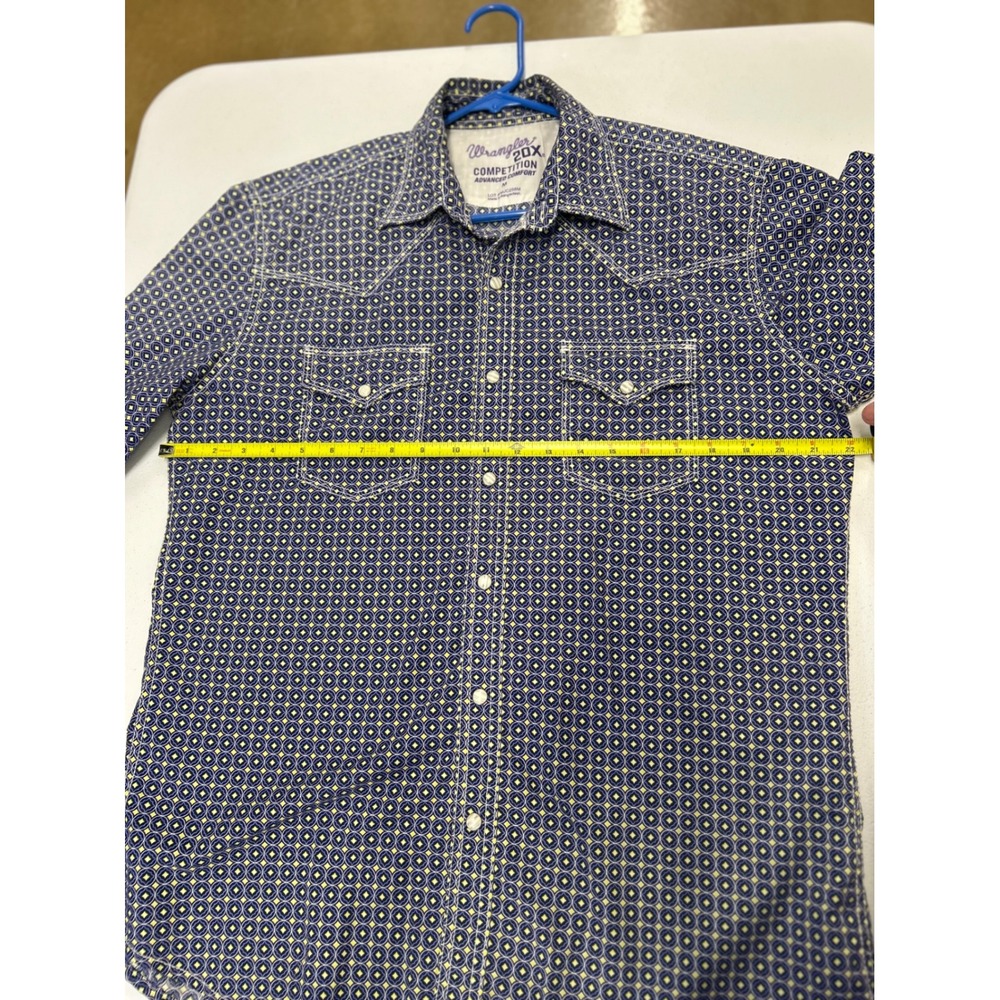 Wrangler Shirt Men M Blue 20X Competition Western Pearl Snap Geometric Comfort - Picture 5 of 9